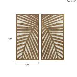 Brown Wood Birch Palms Wall Plaques, Set of 2