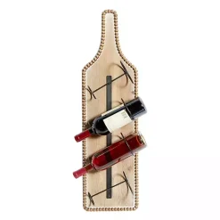 Brown Wood Bottle Frame Metal Bracket Wine Holder