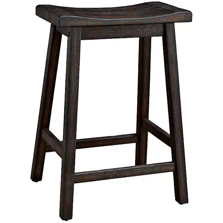 Brown Wood Rectangular Counter Stools, Set of 2