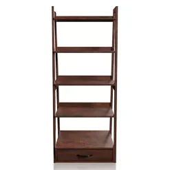 Brown Wood 5-Shelf Leaning Bookshelf