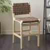 Brown Woven Leather Wooden Counter Stool