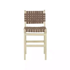 Brown Woven Leather Wooden Counter Stool