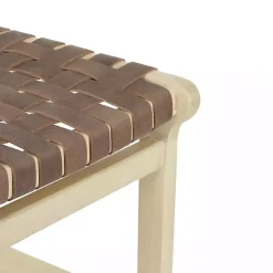 Brown Woven Leather Wooden Counter Stool