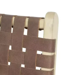 Brown Woven Leather Wooden Counter Stool