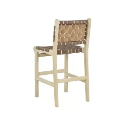 Brown Woven Leather Wooden Counter Stool