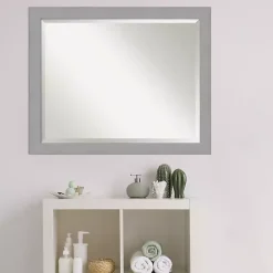 Brushed Metallic Silver Frame Beveled Mirror