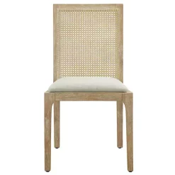 Cane Back Upholstered Wood Dining Chairs, Set of 2