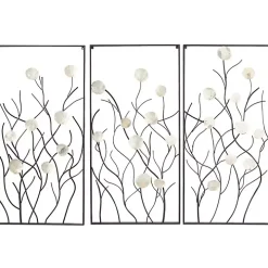 Capiz Flowers Metal Wall Plaques, Set of 3
