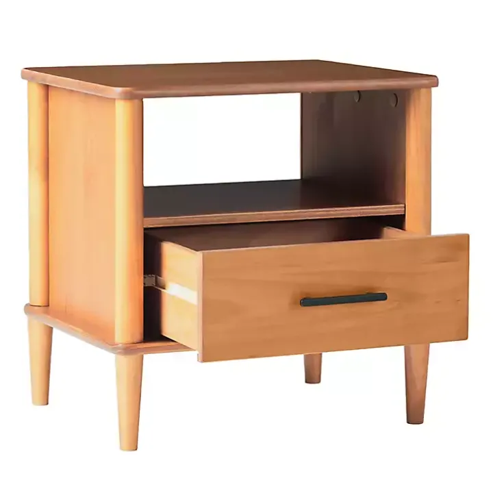 Caramel Brown Wood Cubby Nightstand