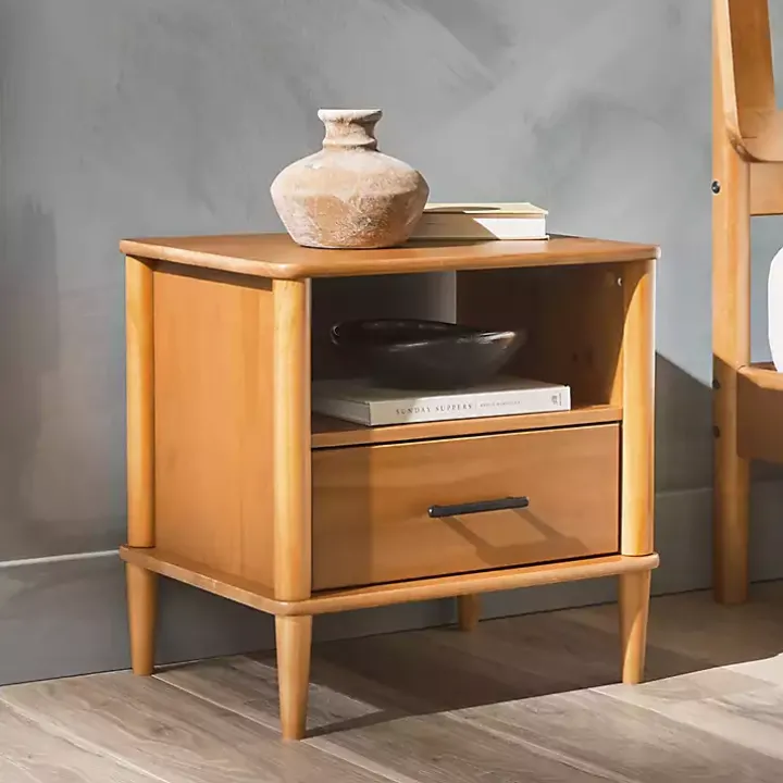 Caramel Brown Wood Cubby Nightstand
