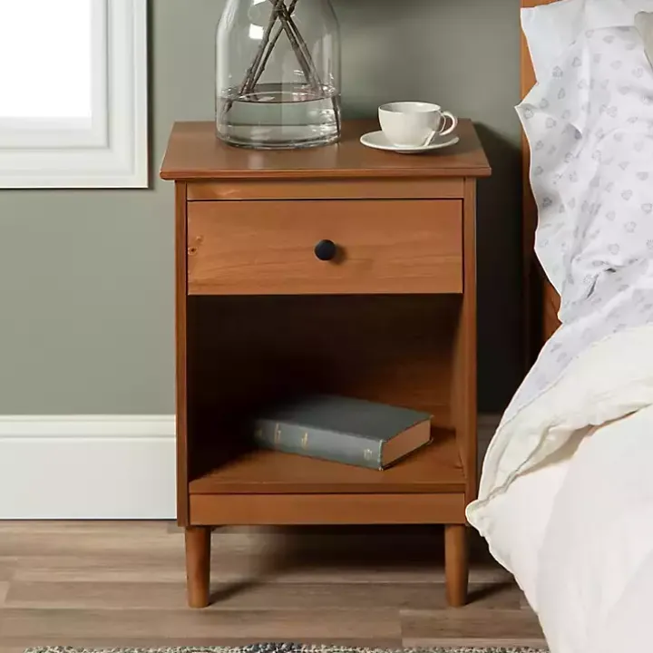 Caramel One-Drawer Wood Nightstand