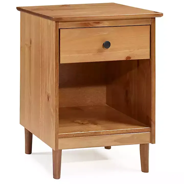 Caramel One-Drawer Wood Nightstand