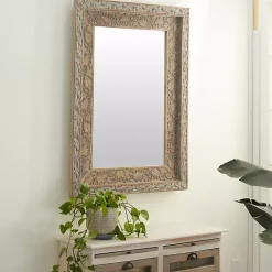 Carved Floral Mango Wood Mirror