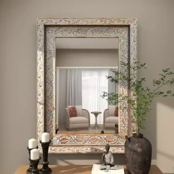 Carved Floral Mango Wood Mirror