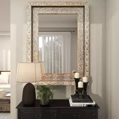 Carved Floral Mango Wood Mirror