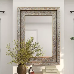 Carved Floral Mango Wood Mirror