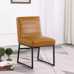 Channeled Carmel Leather Dining Chair