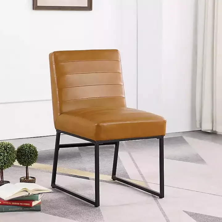 Channeled Carmel Leather Dining Chair