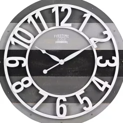 Charcoal Gray and White Plank Wall Clock