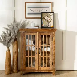 Charlie Natural Mango Wood Windowpane Cabinet