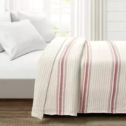 Cherry Red Pick Stitch Stripe Queen Quilt