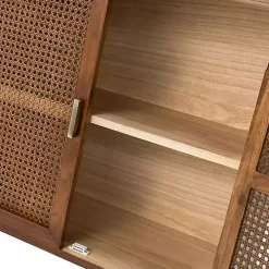 Cherry Wood Frame Rattan Front Cabinet