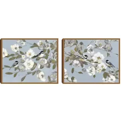 Chickadee Blossoms Framed Canvas Prints, Set of 2