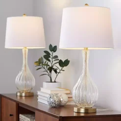 Clear Crackle Glass Penny Table Lamps, Set of 2