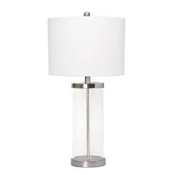 Clear Glass and Nickel Cylindrical Table Lamp