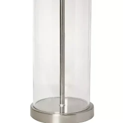 Clear Glass and Nickel Cylindrical Table Lamp