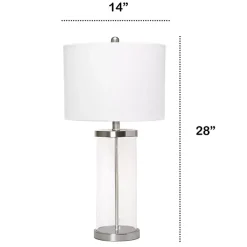 Clear Glass and Nickel Cylindrical Table Lamp
