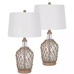 Clear Glass Coastal Netting Table Lamps, Set of 2