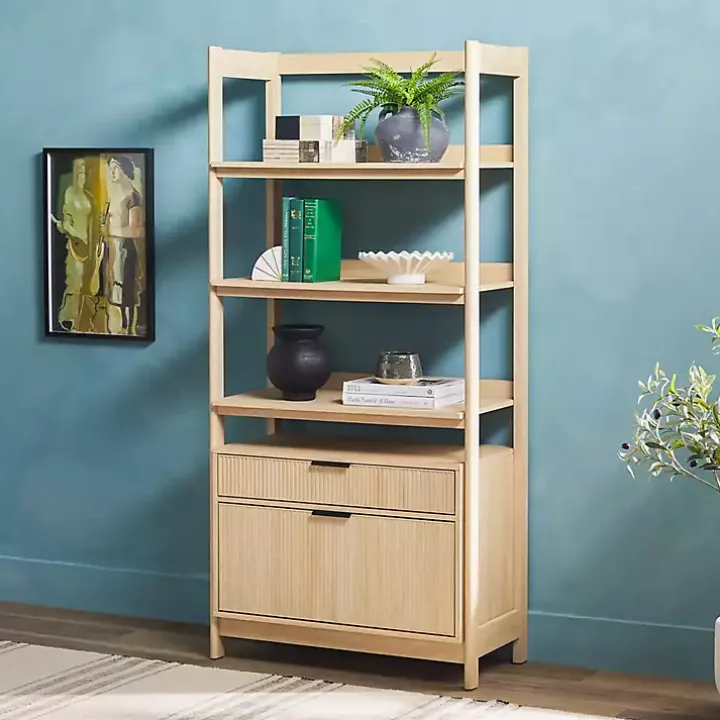 Coastal Oak 2-Drawer Modern Wood Bookcase