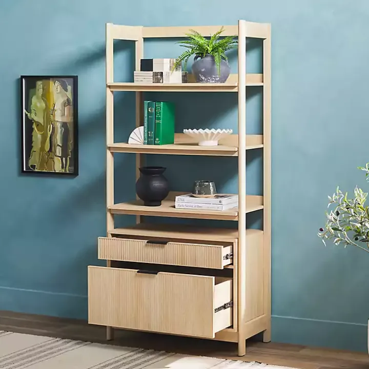 Coastal Oak 2-Drawer Modern Wood Bookcase