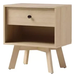 Coastal Oak Wood Mid-century Modern Nightstand
