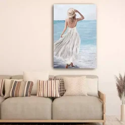 Coastal Woman in White Canvas Art Print, 32x48 in.