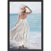 Coastal Woman in White Framed Canvas Art Print