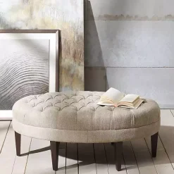 Cory Tufted Natural Linen Ottoman