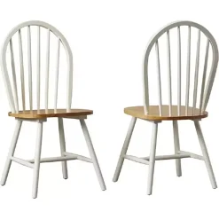 Cream & Natural Wooden Dining Chairs, Set of 2