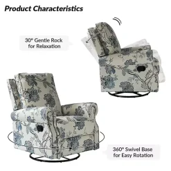 Cream and Blue Vintage Floral Rocking Recliner