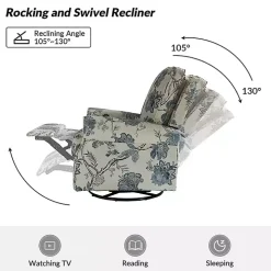 Cream and Blue Vintage Floral Rocking Recliner