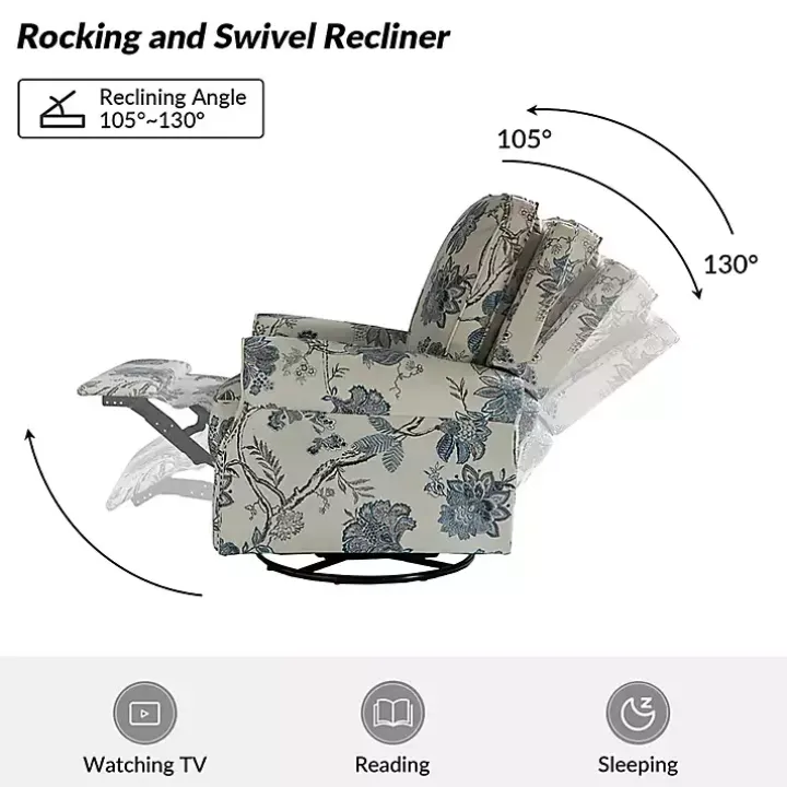 Cream and Blue Vintage Floral Rocking Recliner