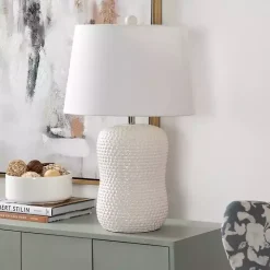 Cream Basketweave Ceramic Table Lamp