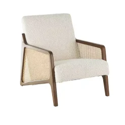 Cream Boucle & Rattan Accent Chair