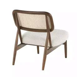 Cream Boucle & Rounded Rattan Back Accent Chair