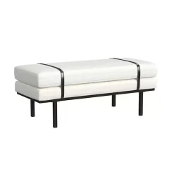 Cream Boucle Black Faux Leather Bench