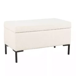 Cream Boucle Black Metal Storage Bench