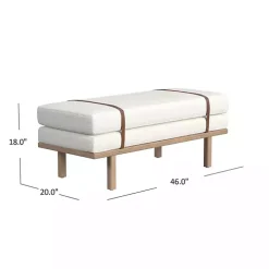 Cream Boucle Brown Faux Leather Bench