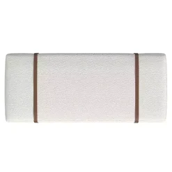 Cream Boucle Brown Faux Leather Bench