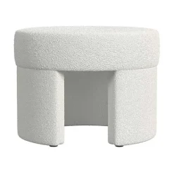Cream Boucle Round Upholstered Ottoman